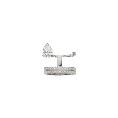 Repossi ring set in empty, 3 rows, white gold, white diamonds and 1 0.50ct pear white diamond view 1