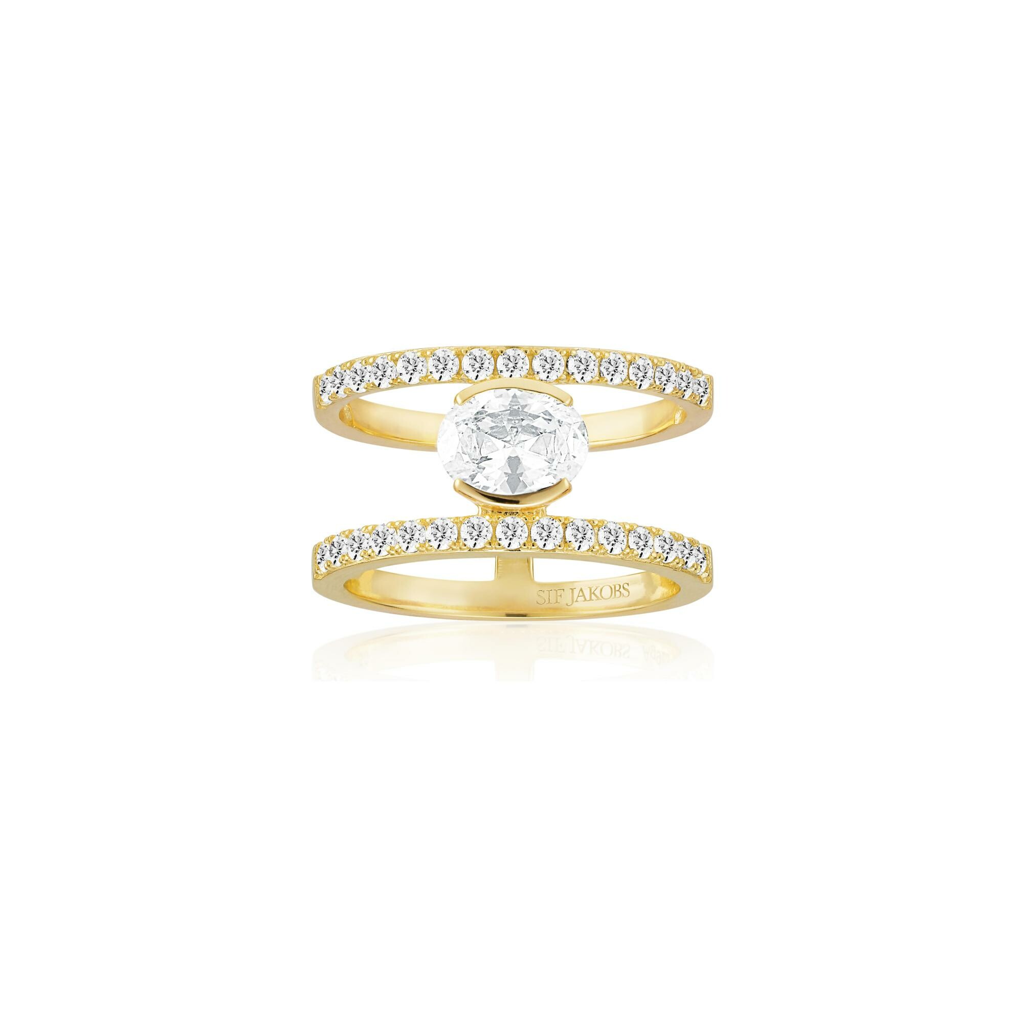 Bague Sif Jakobs Ellisse Carezza Grande en argent plaqué or jaune et zircons, taille 56