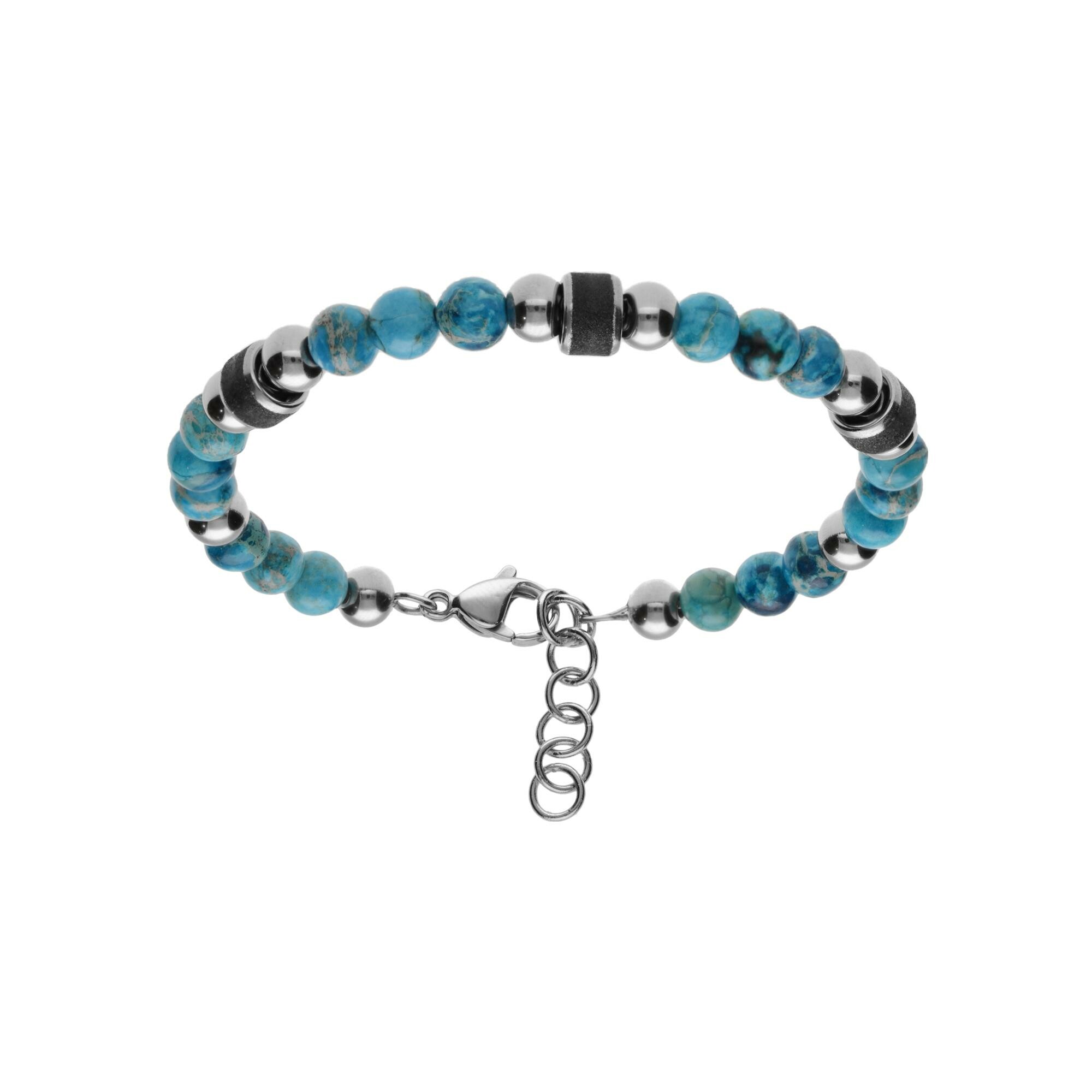 Bracelet Métal Turquoise/noir Avec Fermoir Magnétique - Pierre émeraude - Acier Inoxydable - Neuf Sans Emballage