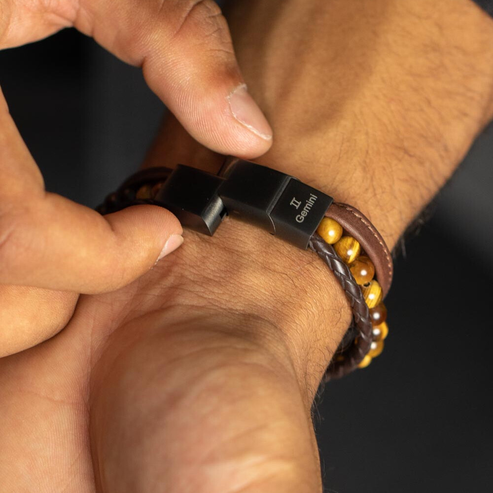 Bracelet Gemini Classics en acier et œil de tigre vue 3