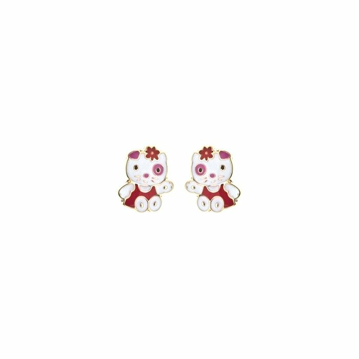 KITTEN - Boucles d'oreilles chat or jaune 375/1000 : puces pour