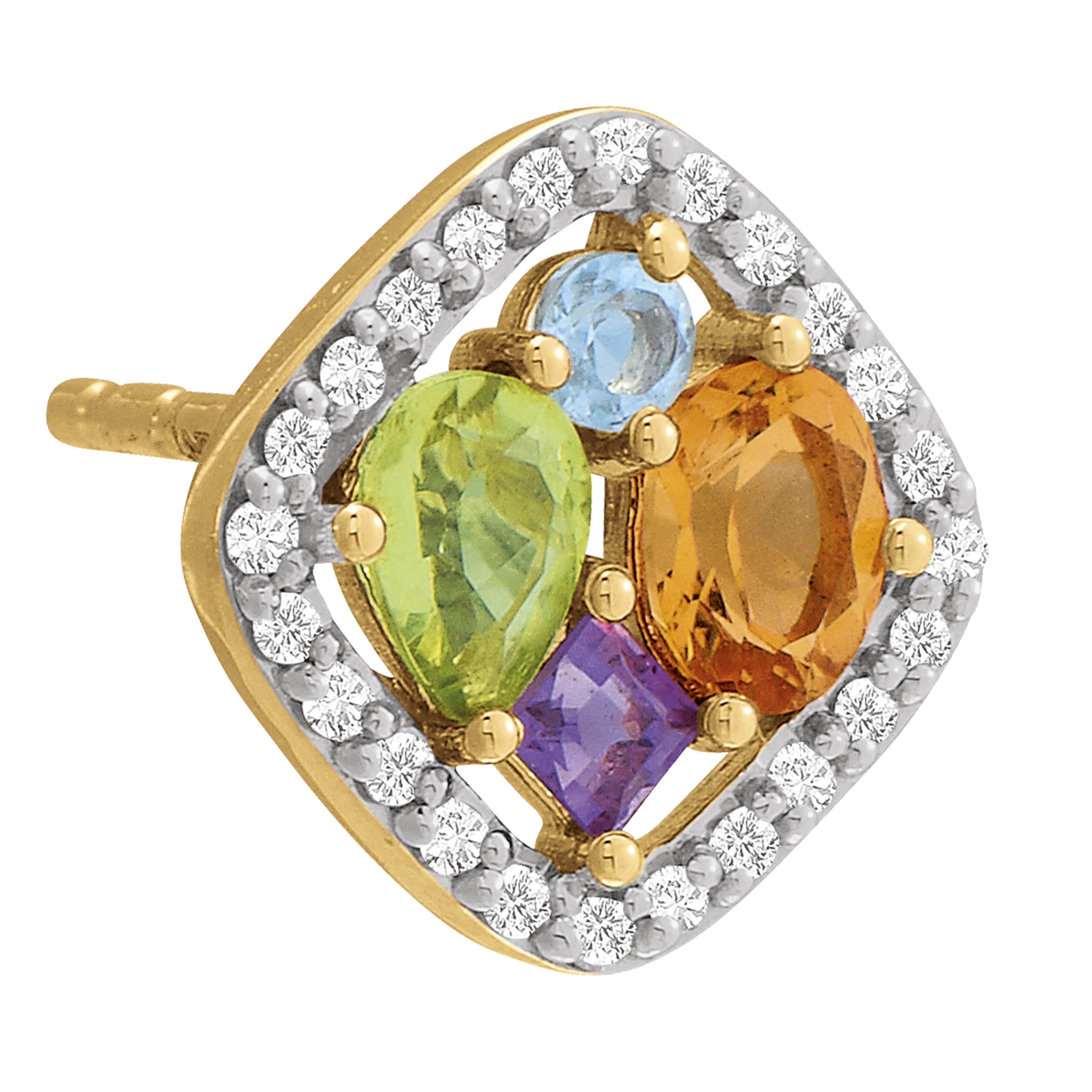 Boucles d'oreilles or jaune, diamants et pierres multicolores vue 2