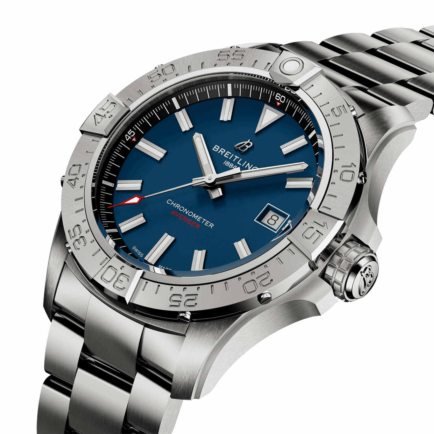 Boîtier robuste et lunette fonctionnelle de la montre Breitling Avenger