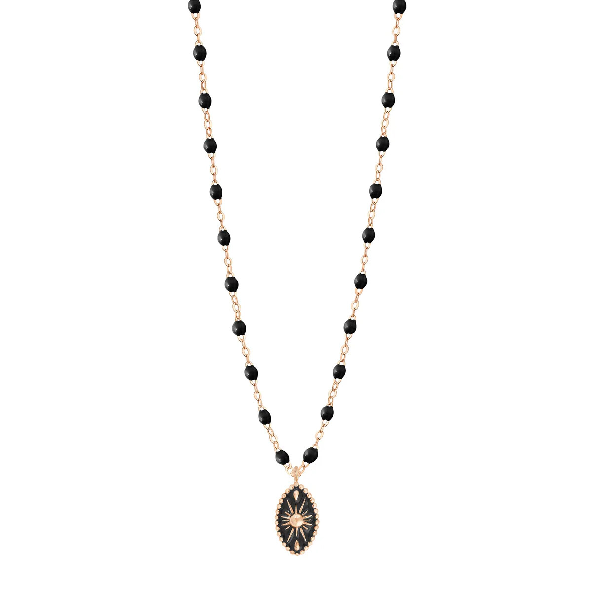 Collier Gigi Clozeau Karma en or rose et résine noir, 42 cm