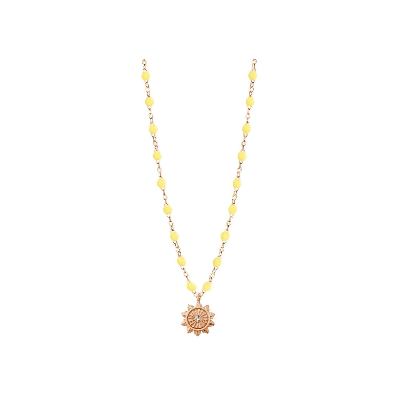 Collier Gigi Clozeau Lucky Sun en or rose, résine mimosa et diamant, 42cm 