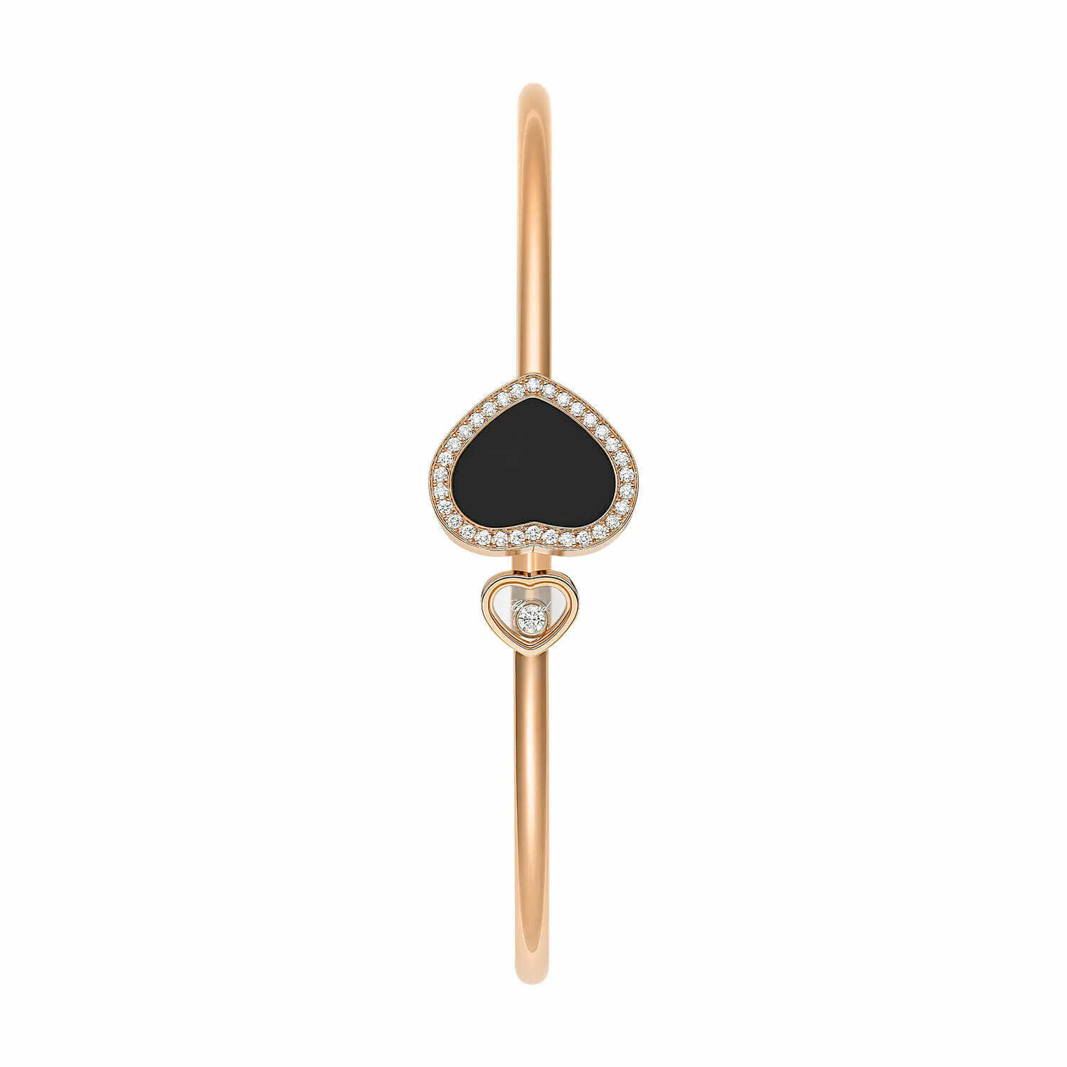 Chopard Happy Hearts Bangle Bracelet, pink gold, diamonds and onyx (M) view 2
