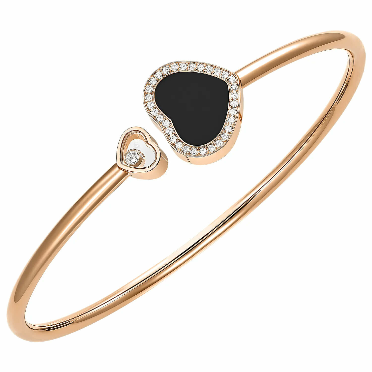 Chopard Happy Hearts Bangle Bracelet, pink gold, diamonds and onyx (M) view 5