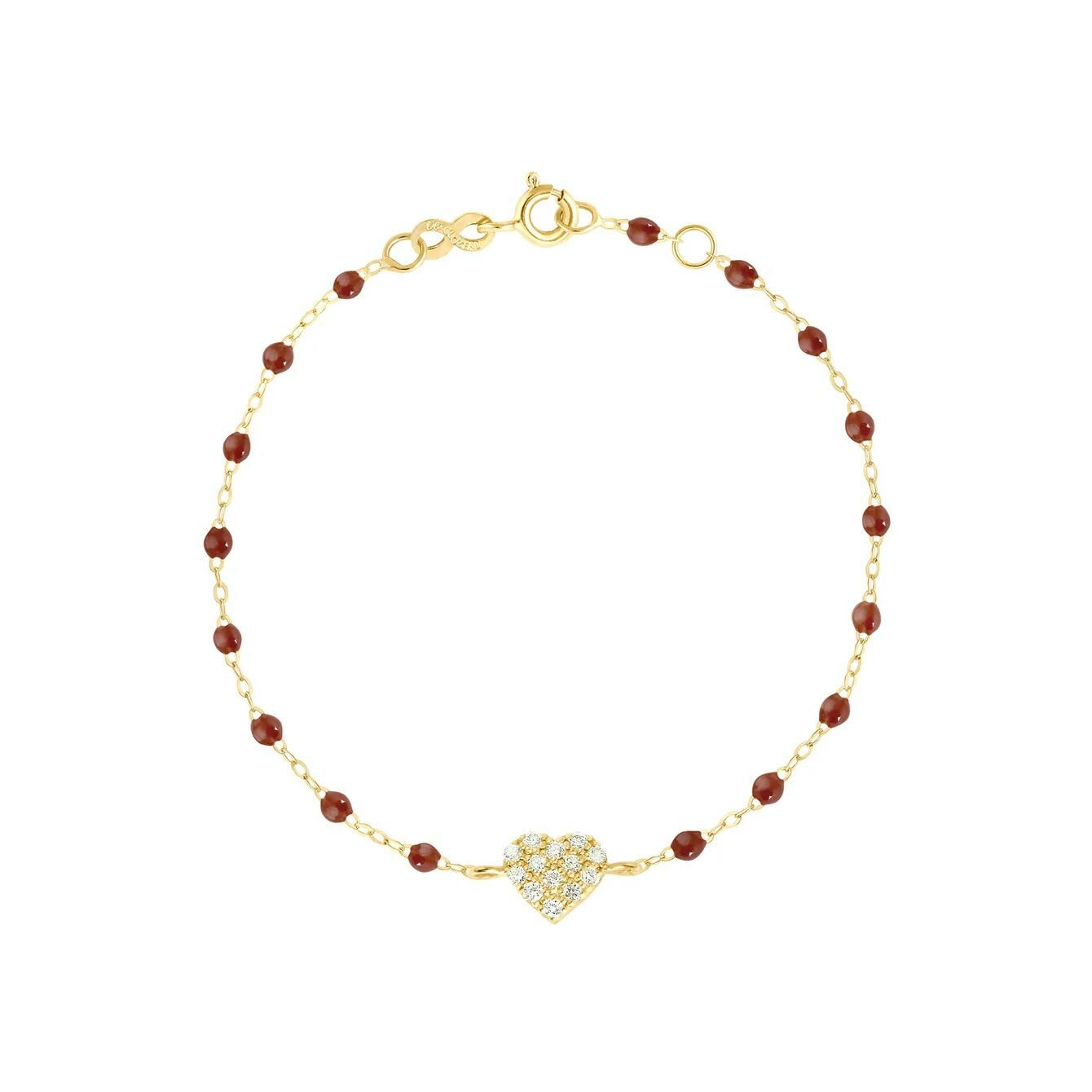 Bracelet Gigi Clozeau In Love en or jaune, résine moka et diamants, taille 17cm
