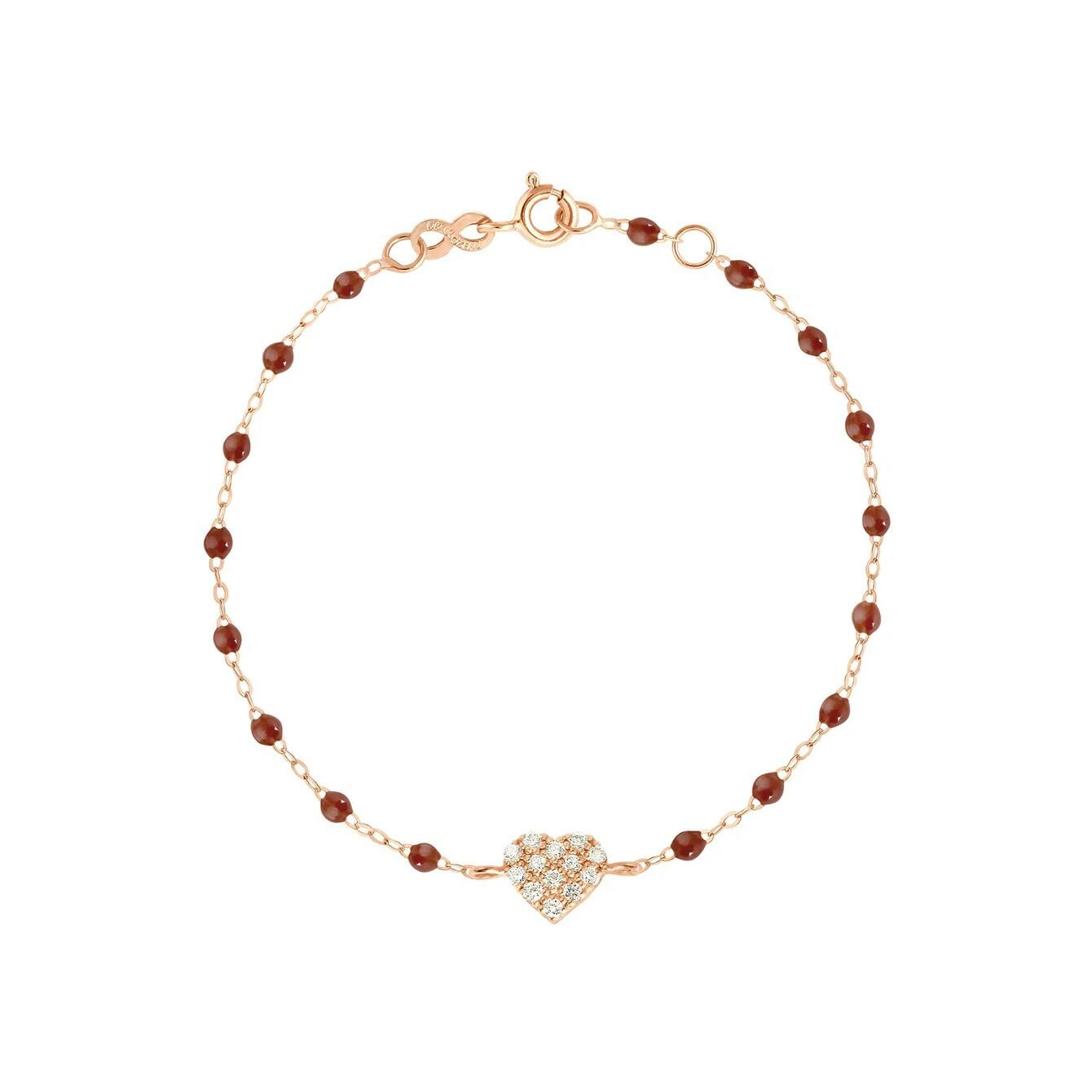 Bracelet Gigi Clozeau In Love en or rose, résine moka et diamants, taille 17cm
