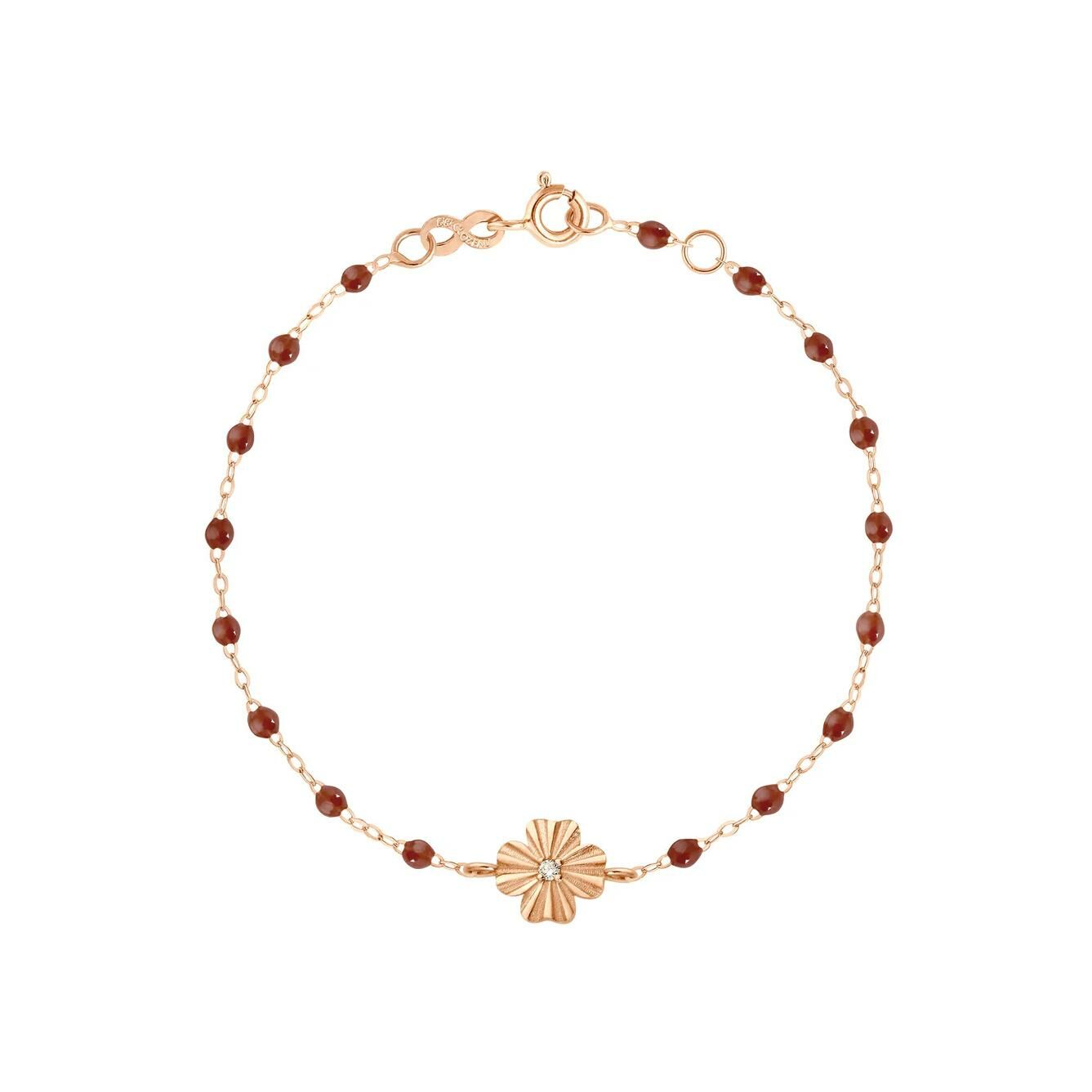 Bracelet Gigi Clozeau Trèfle Lumière en or rose, résine moka et diamant, 17cm