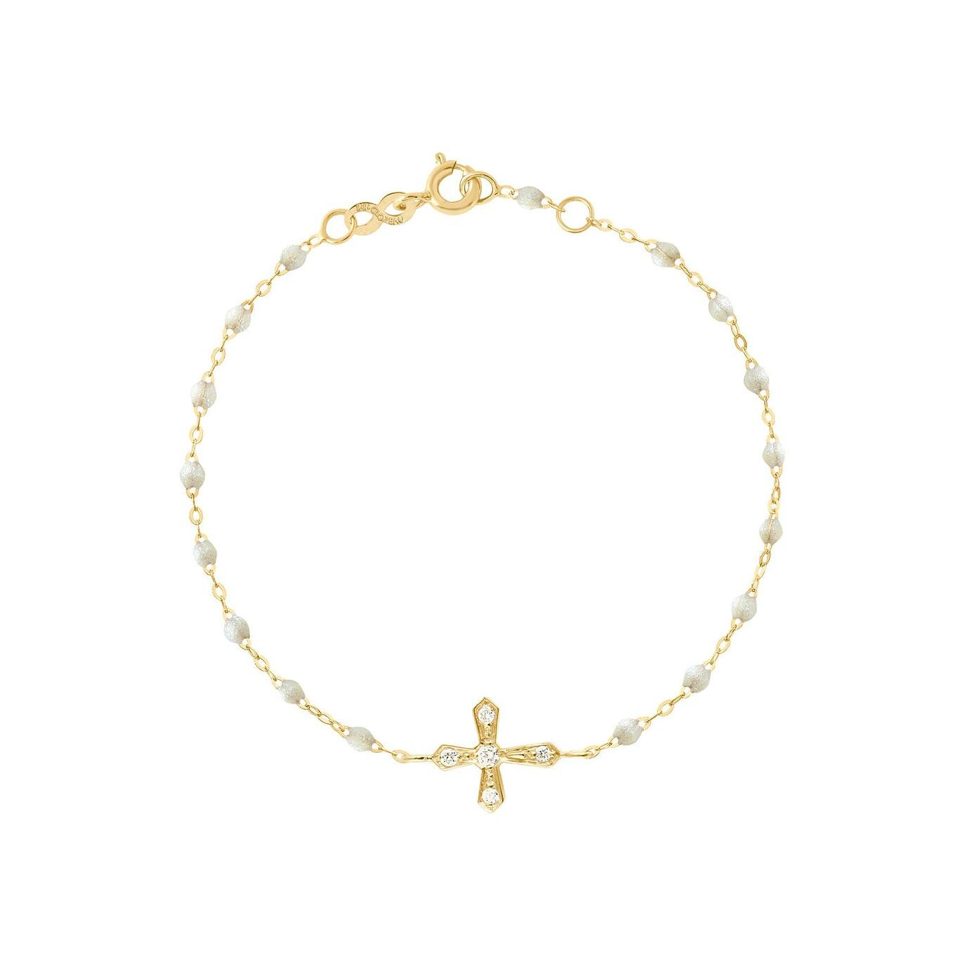 Bracelet Gigi Clozeau Croix Vintage en or jaune, résine opale et diamants, taille 17cm 