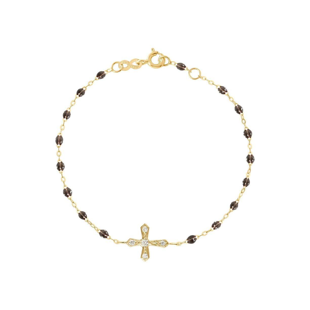 Bracelet Gigi Clozeau Croix Vintage en or jaune, résine quartz et diamants, taille 17cm 