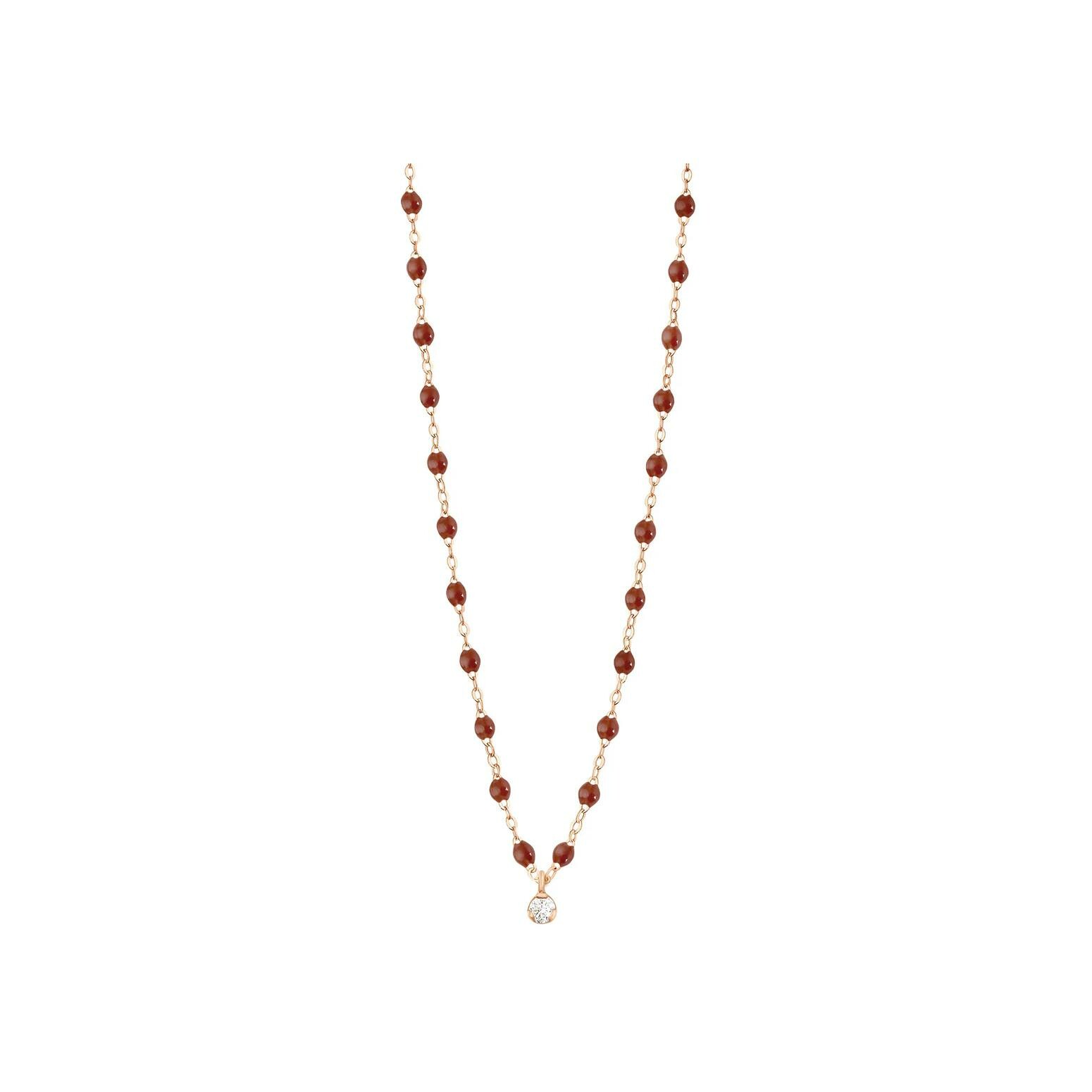 Collier Gigi Clozeau Gigi Suprême en or rose, résine moka et diamant, 42cm