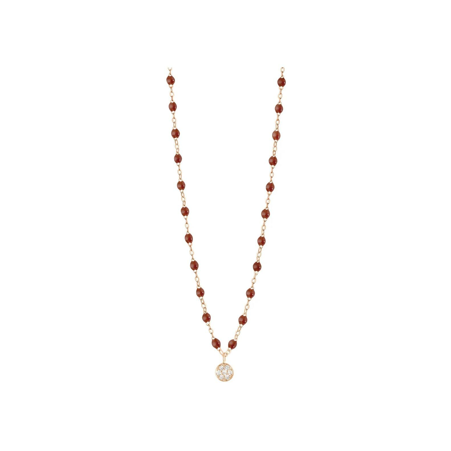 Collier Gigi Clozeau Puce en or rose, résine moka et diamants, taille 42cm