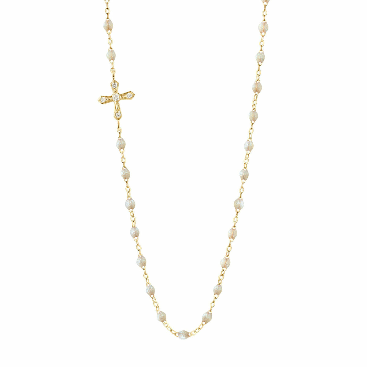 Collier Gigi Clozeau Croix Vintage en or jaune, résine opale et diamants, 42cm 