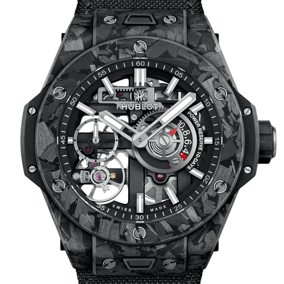 Boîtier multicouche et vis apparentes d’une montre Hublot Big Bang
