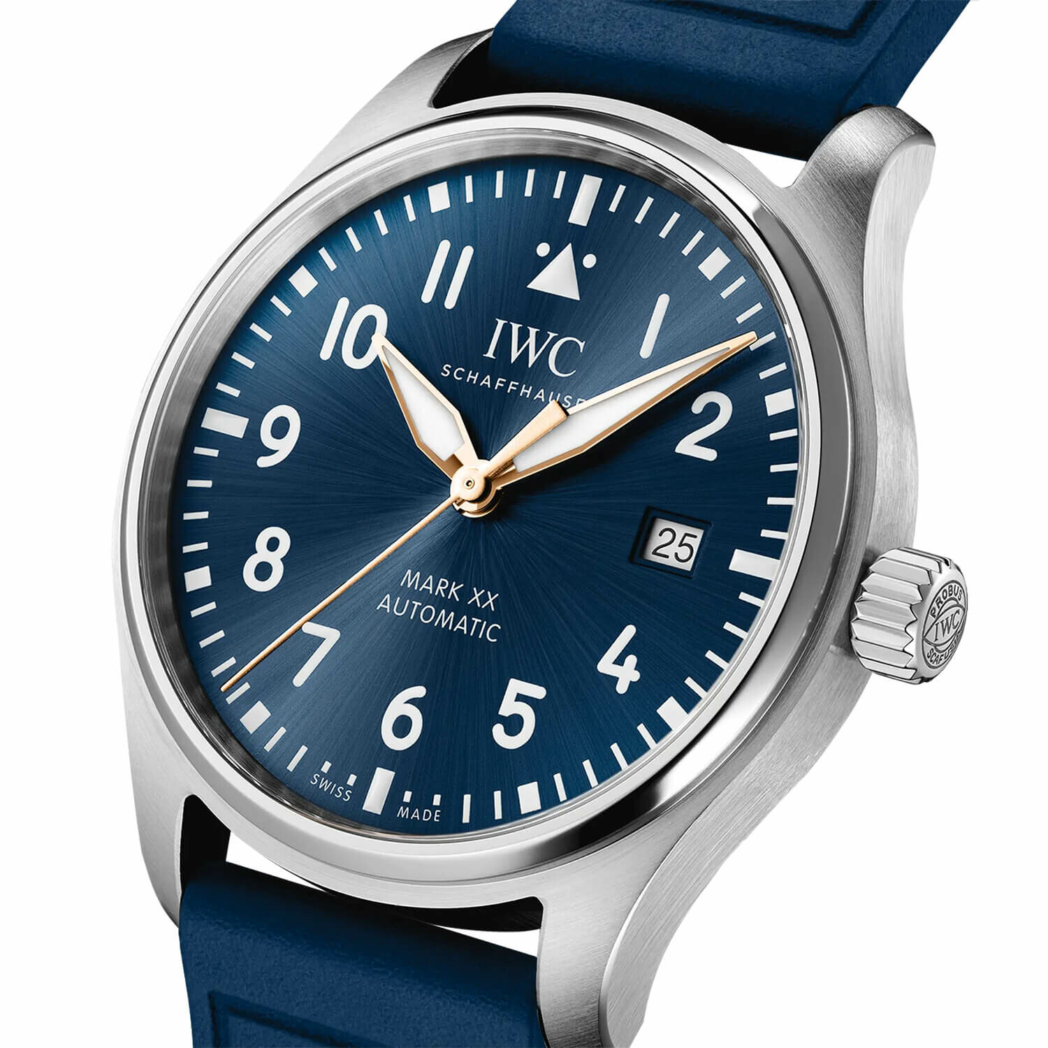 Boîtier, couronne et poussoirs d’une montre d’aviateur IWC