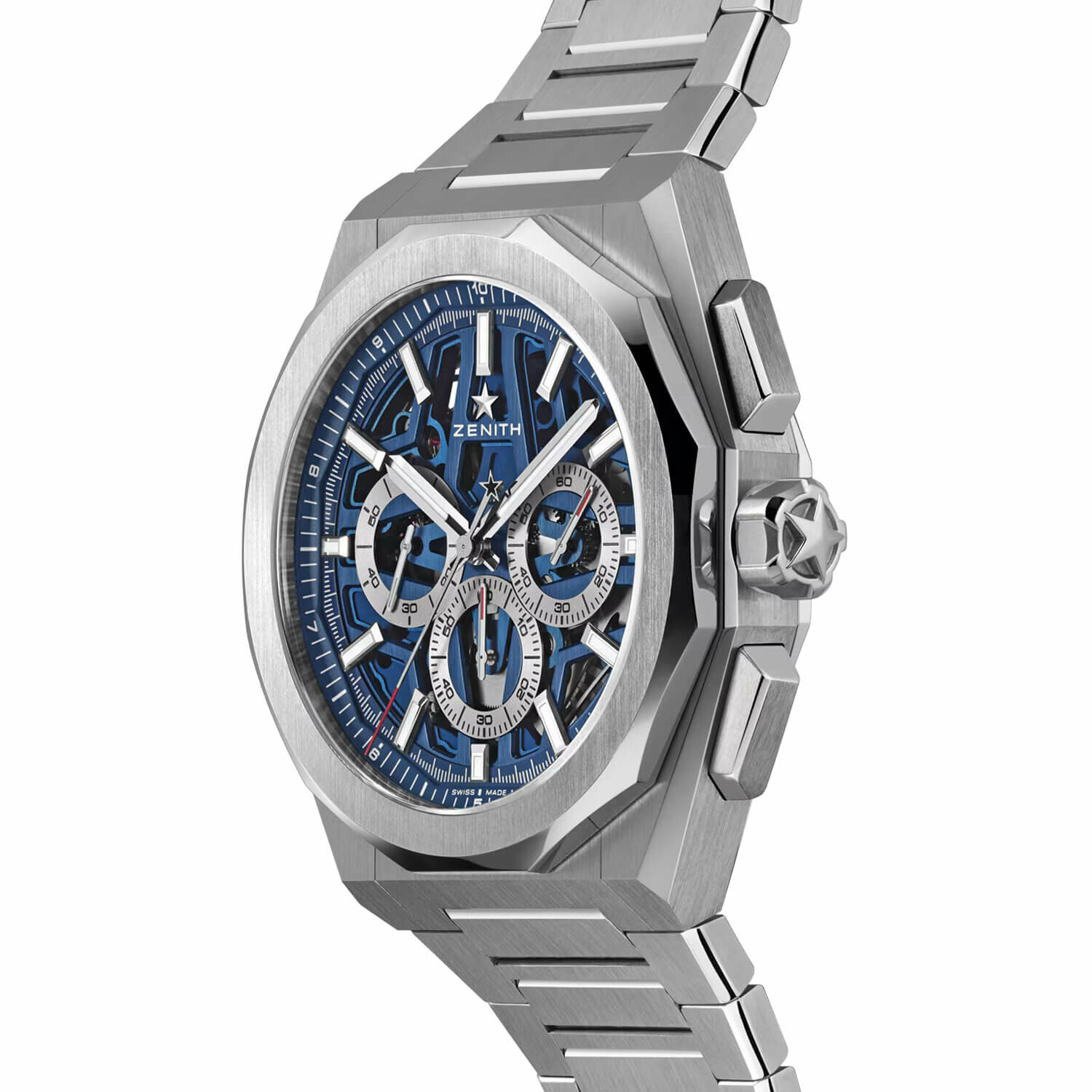 Boîtier facetté et bracelet intégré d’une montre Zenith DEFY