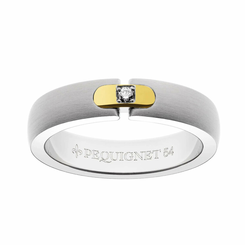 Alliance Pequignet Moorea en acier, or jaune et diamant, largeur 6mm
