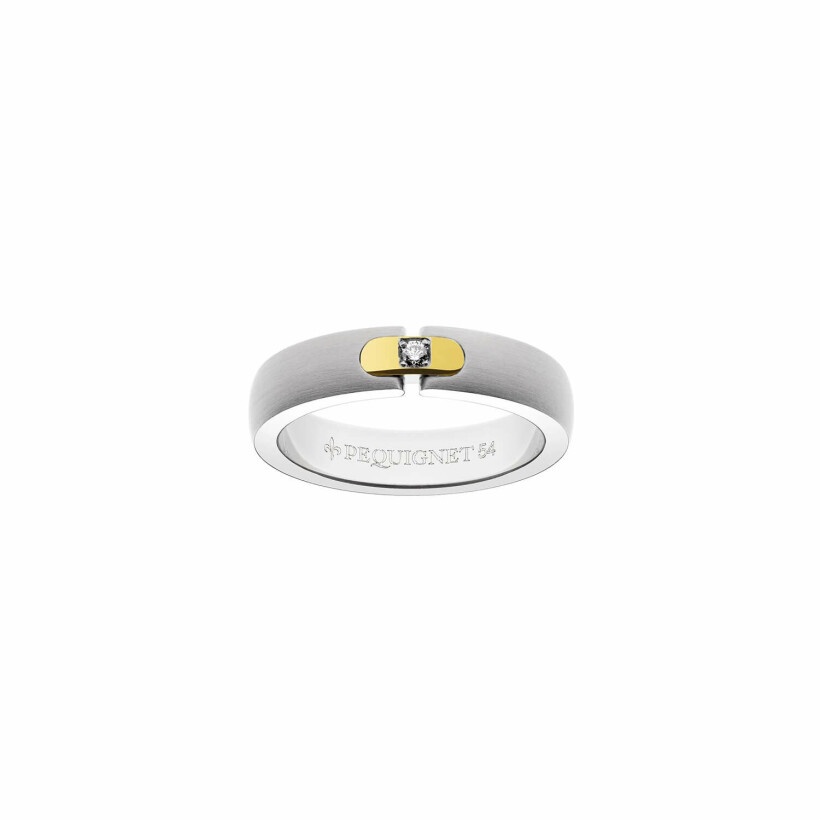 Alliance Pequignet Moorea en acier, or jaune et diamant, largeur 6mm