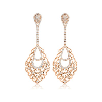 Boucles d'oreilles pendantes Asilah en or rose et diamants