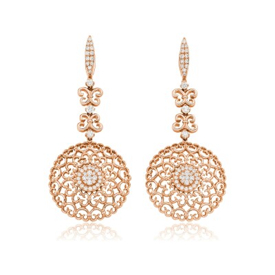 Boucles d'oreilles pendantes Asilah en or rose et diamants