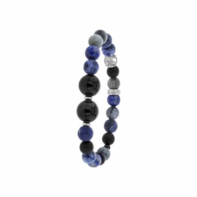 Bracelet Albanu Astre Mintaka en argent, œil de faucon, œil de taureau, onyx et lapis lazuli