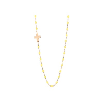 Collier Gigi Clozeau Croix en or rose et résine mimosa, 42cm