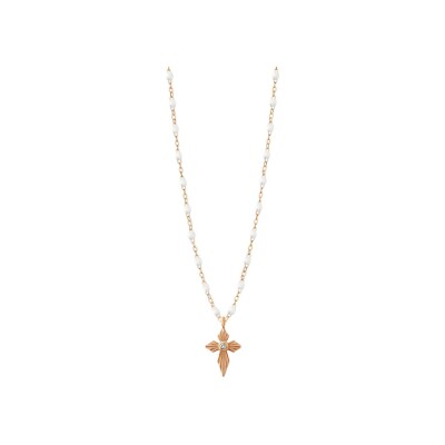 Gigi Clozeau Croix lumière necklace, pink gold, white resin and diamond, 42cm