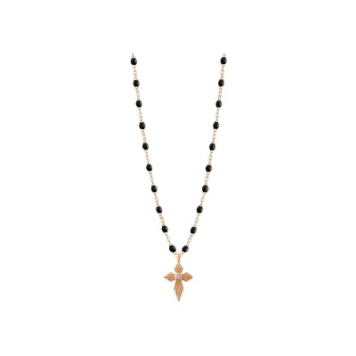 Gigi Clozeau Croix lumière necklace, pink gold, black resin and diamond, 42cm