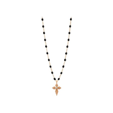 Collier Gigi Clozeau Croix lumière en or rose, résine noire et diamant, 42cm