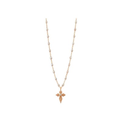 Collier Gigi Clozeau Croix lumière en or rose, résine opale et diamant, 42cm