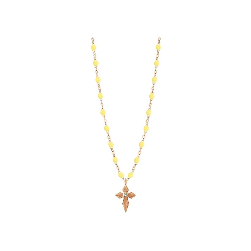 Gigi Clozeau Croix lumière necklace, pink gold, mimosa resin and diamond, size 42cm