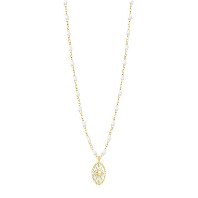 Collier Gigi Clozeau Karma en or jaune et résine blanche, 42 cm