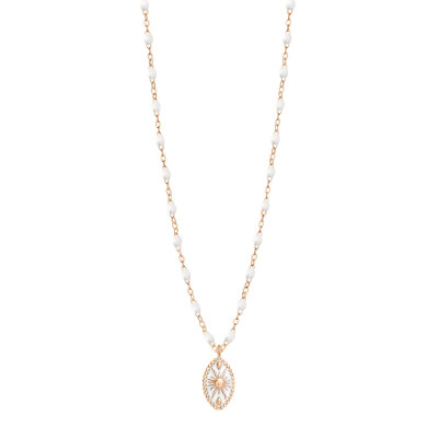 Collier Gigi Clozeau Karma en or rose et résine blanche, 42 cm