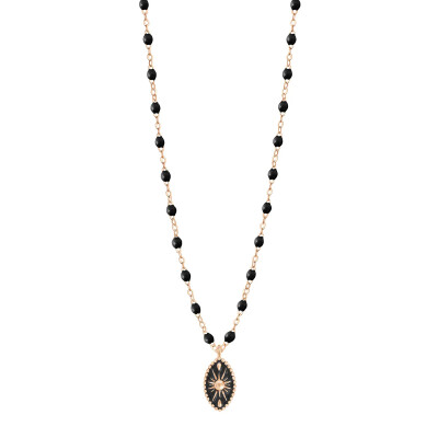 Collier Gigi Clozeau Karma en or rose et résine noir, 42 cm