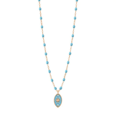 Collier Gigi Clozeau Karma en or rose et résine turquoise, 42 cm