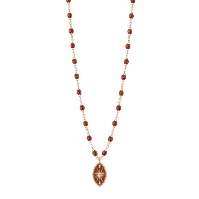 Collier Gigi Clozeau Karma en or rose et résine moka, 42 cm