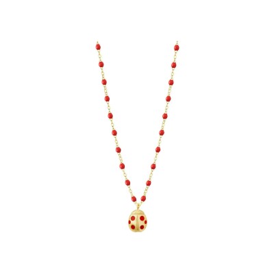 Collier Gigi Clozeau Ladybug en or jaune et résine coquelicot, 42cm