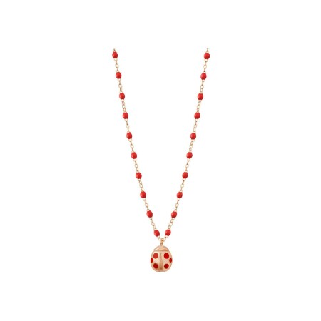 Collier Gigi Clozeau Ladybug en or rose et résine coquelicot, 42cm