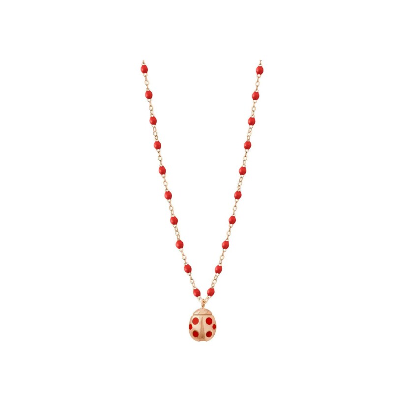 Gigi Clozeau Ladybug necklace, pink gold and poppy resin, size 42cm