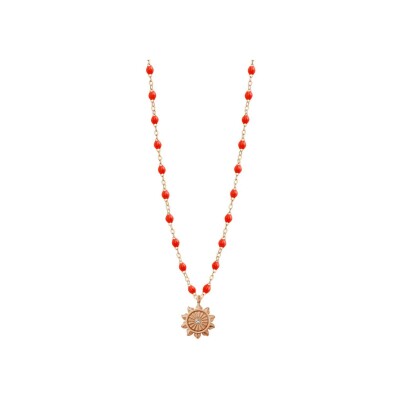 Gigi Clozeau Lucky Sun necklace, pink gold, coral resin and diamond, 42cm