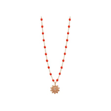 Collier Gigi Clozeau Lucky Sun en or rose, résine corail et diamant, 42cm