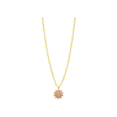 Gigi Clozeau Lucky Sun necklace, pink gold, mimosa resin and diamond, size 42cm