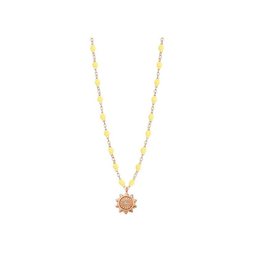 Gigi Clozeau Lucky Sun necklace, pink gold, mimosa resin and diamond, size 42cm