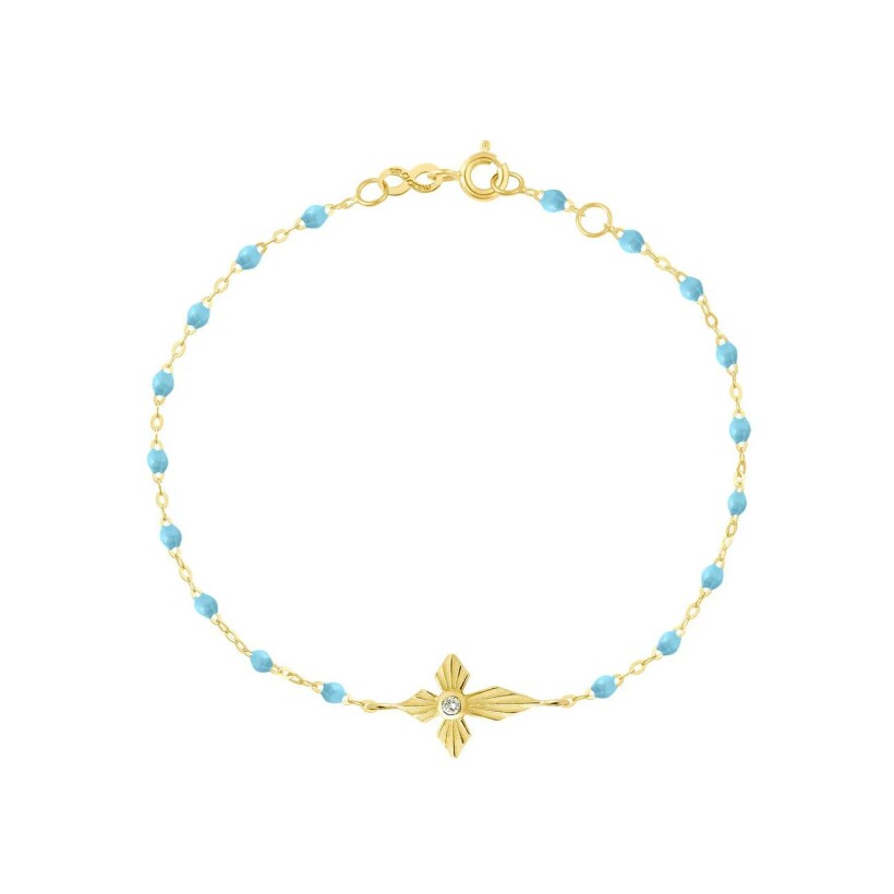 Gigi Clozeau Croix lumière bracelet, yellow gold, blue turquoise resin and diamond, 17cm