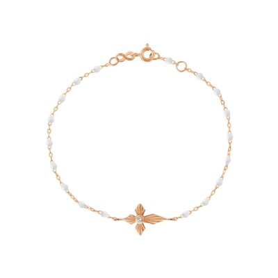 Bracelet Gigi Clozeau Croix lumière en or rose, résine blanche et diamant, 17cm