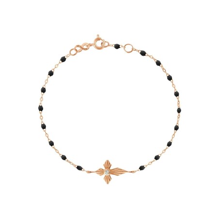 Bracelet Gigi Clozeau Croix lumière en or rose, résine noire et diamant, 17cm