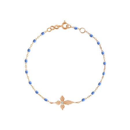 Bracelet Gigi Clozeau Croix lumière en or rose, résine bleuet et diamant, 17cm