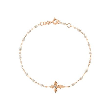 Bracelet Gigi Clozeau Croix lumière en or rose, résine opale et diamant, 17cm